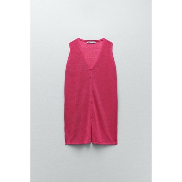 Zara Linen Blend Oversized Button-Down Vest - Picture 4 of 10